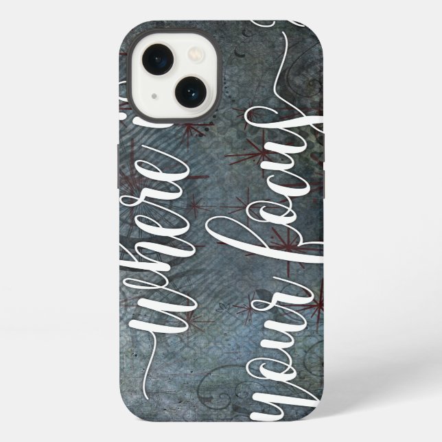 "Where is Your Focus?" Typography, Rustic Abstract iPhone Case (Back)