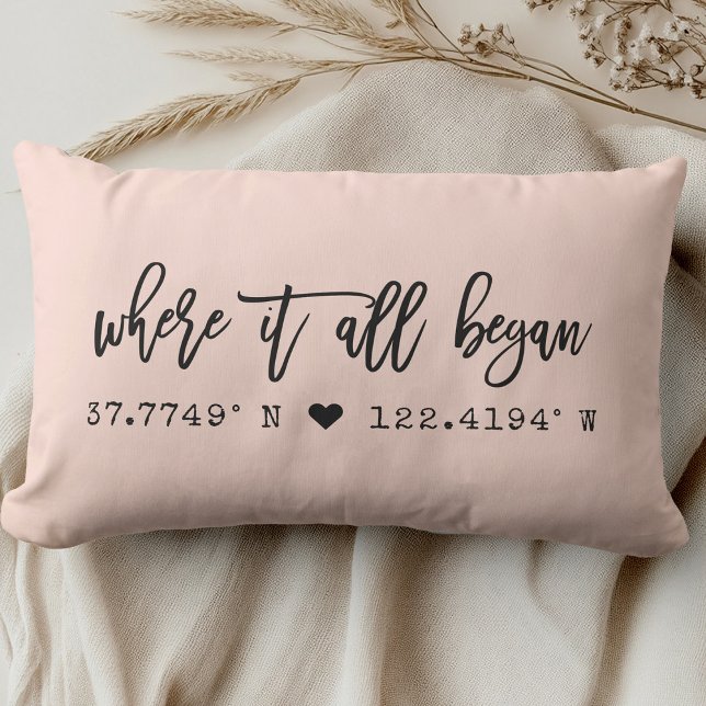 Where it all began Brush Script Pink Coordinates Lumbar Cushion (Creator Uploaded)