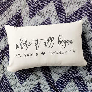 Where it all began Chic Script Custom Coordinates Lumbar Cushion