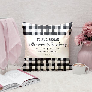 Where It All Began Ivory Plaid Valentines Day Cushion