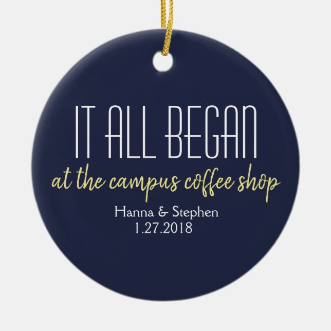 Where it All Began Love Story Ceramic Tree Decoration (Front)