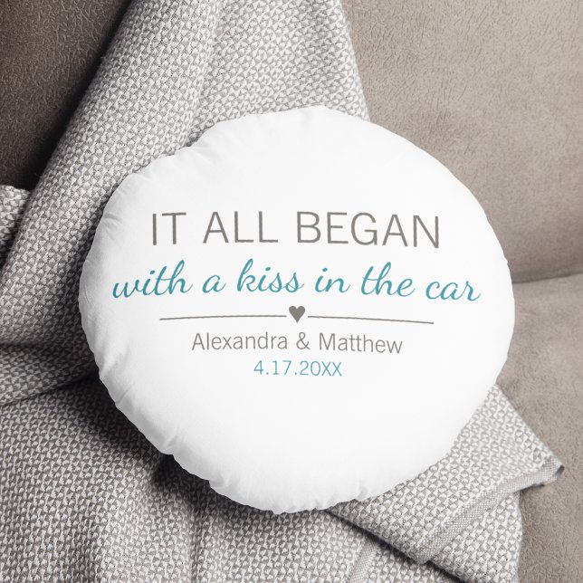 Where It All Began Romantic Valentines Day Couples Round Cushion (Creator Uploaded)