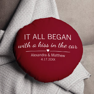 Where It All Began Romantic Valentines Day Couples Round Cushion