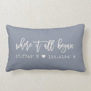 Where it all began Script Dusty Blue Coordinates Lumbar Cushion