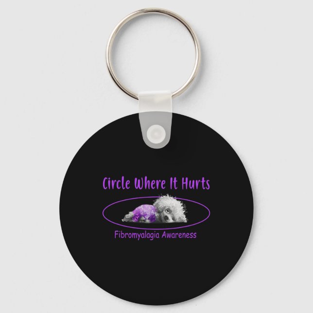 Where It Hurts Fibromyalgia Awareness Bichon Frise Key Ring (Front)