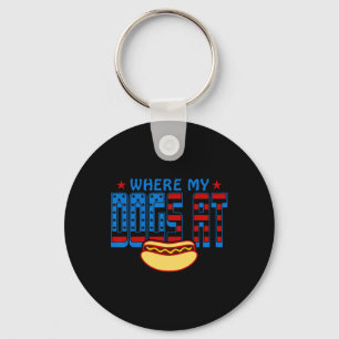 Where My Dogs At Funny 4th Of July Humour Hot Dog Key Ring