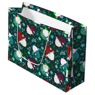 Where My Gnomies At? Christmas Gnome Holiday Green Large Gift Bag
