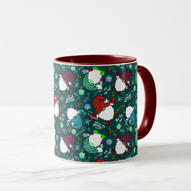 Where My Gnomies At? Christmas Gnomes-Forest Green Mug (Front Right)