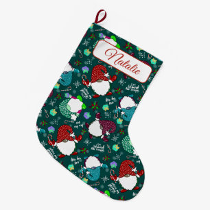 Where My Gnomies At? Holiday Gnomes-Wintergreen Large Christmas Stocking