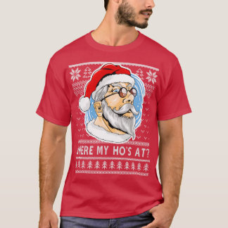 Where My Hos At Christmas Pyjamas Santa Adult Humo T-Shirt