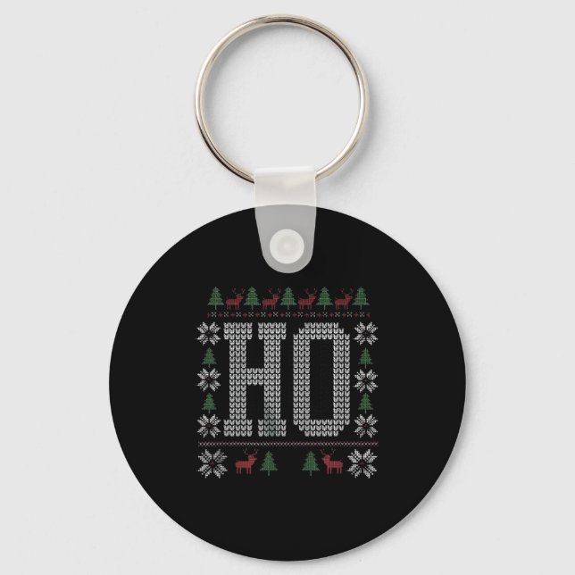 Where My Ho's At Ho Matching Couple Christmas Ugly Key Ring (Front)