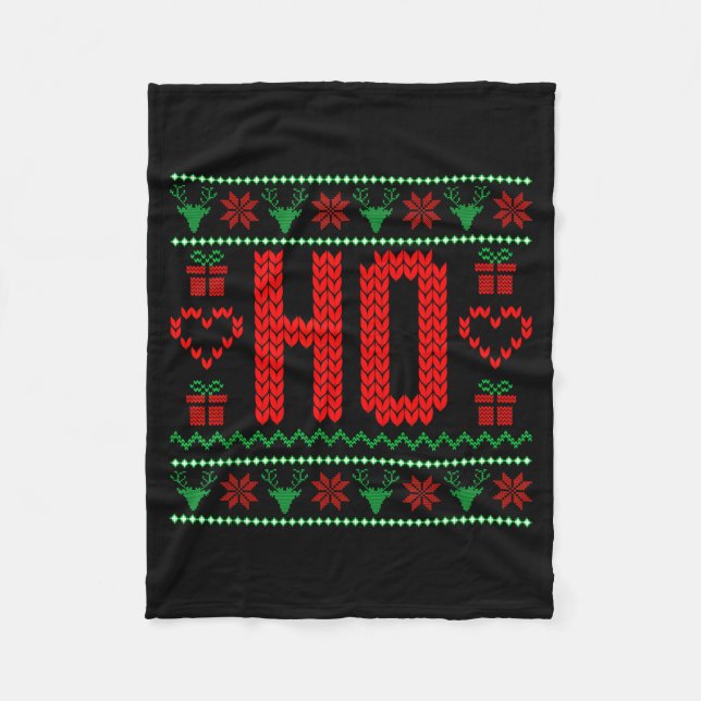 Where My Ho's At Ugly Christmas Sweater Couples Ma Fleece Blanket (Front)