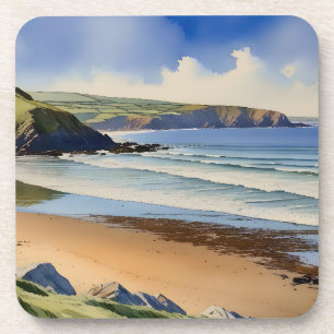 “Where Sky Meets Quiet Sand” – Devon Seascape Coaster