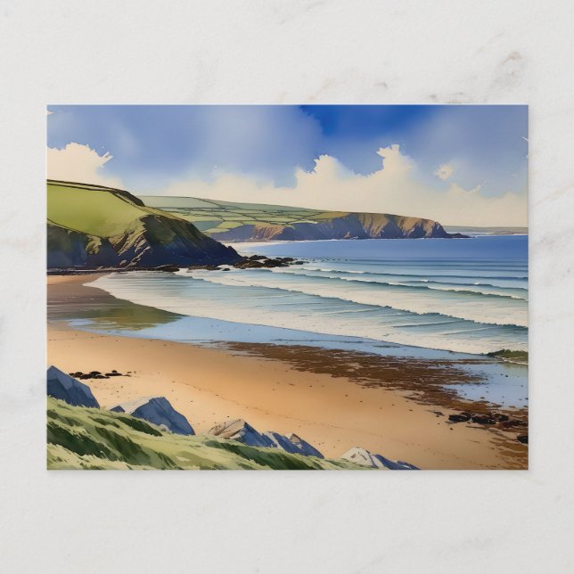 “Where Sky Meets Quiet Sand” – Devon Seascape Postcard (Front)