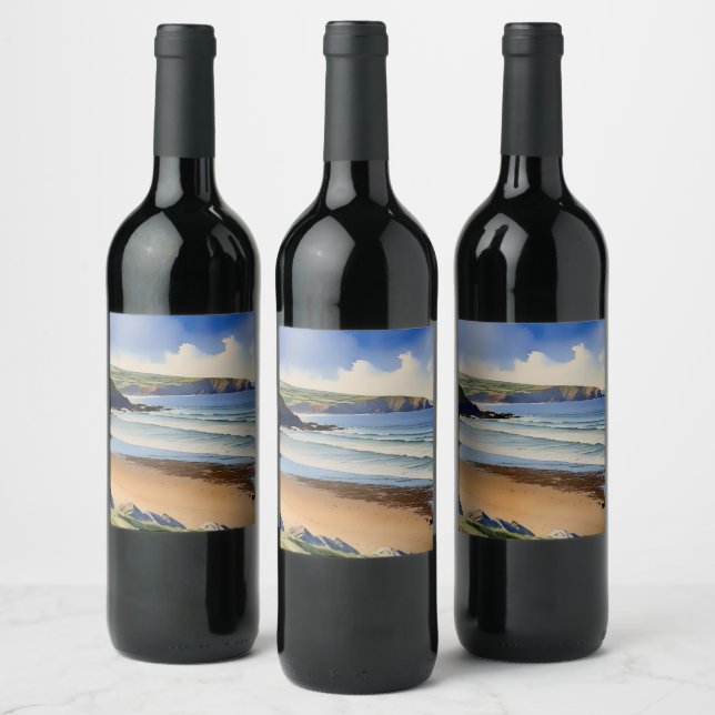 “Where Sky Meets Quiet Sand” – Devon Seascape Wine Label (Bottles)