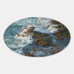 Where the Ocean Meets the Rocks Oval Sticker
