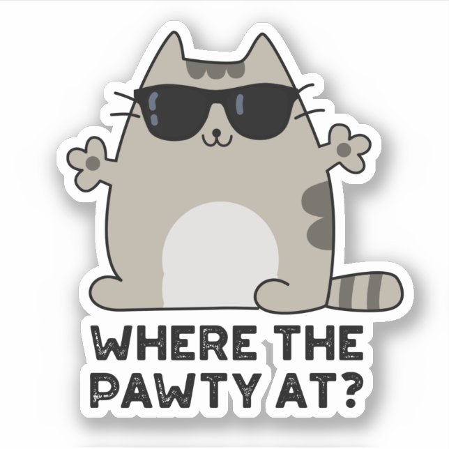 Where The Pawty At Funny Party Cat Pun  (Front)
