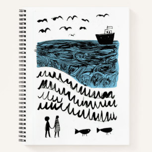 Where the Sea Begins Hand-Drawn Ocean Spiral Not Notebook