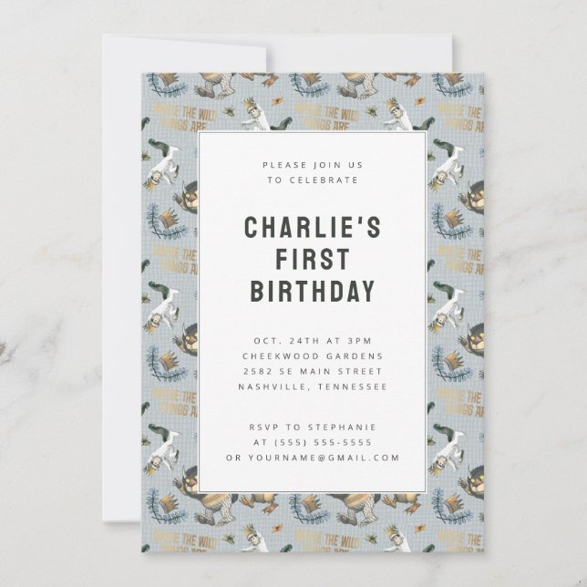 Where the Wild Things Are Pattern 1st Birthday Invitation (Front)