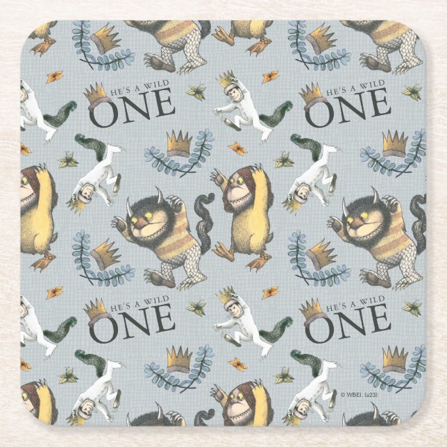 Where the Wild Things Are Pattern 1st Birthday Square Paper Coaster (Front)