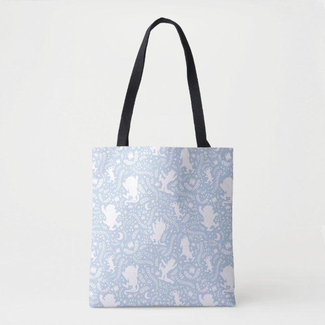 Where the Wild Things Blue Floral Pattern Tote Bag (Front)