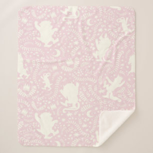 Where the Wild Things Pink Floral Pattern Sherpa Blanket