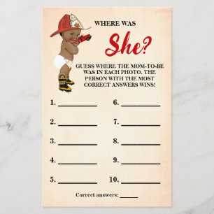 Where was Mum AA Fireman Baby Shower Game Card