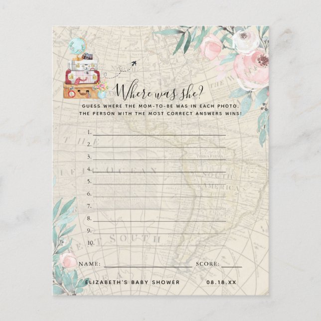 Where was She | Baby Shower Game (Front)