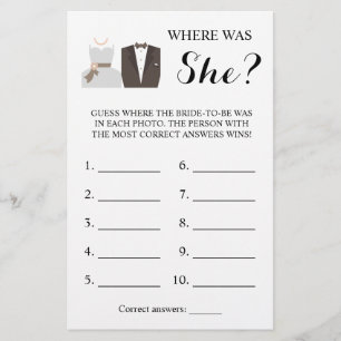 Where was She? Bride & Groom Shower Game Card