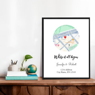Where We Met Map   Personalised Anniversary Poster