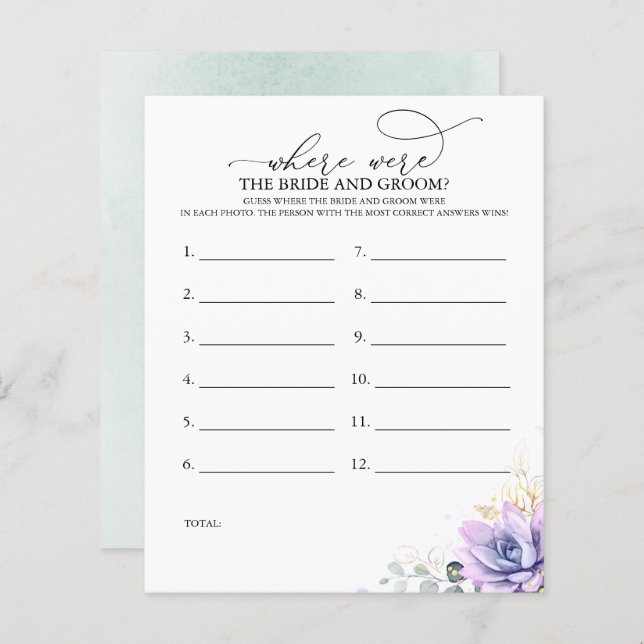 Where Were The BRIDE AND GROOM Photo Game (Front/Back)