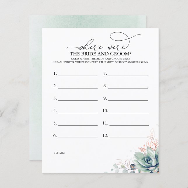 Where Were The BRIDE AND GROOM Photo Game (Front/Back)