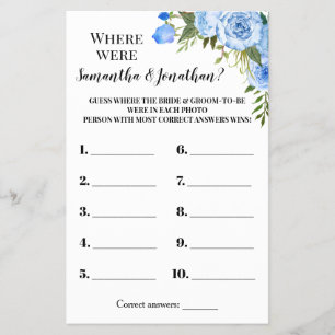 Where were they Bridal Shower Blue Game Card