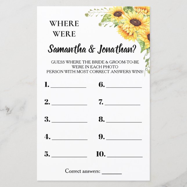 Where were they bridal shower english spanish game (Front)