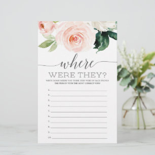 Where Were They Bridal Shower Game Blushing Blooms