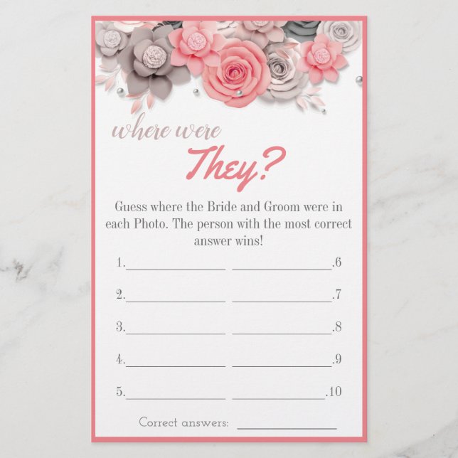 Where were They? Bridal Shower Game Card (Front)