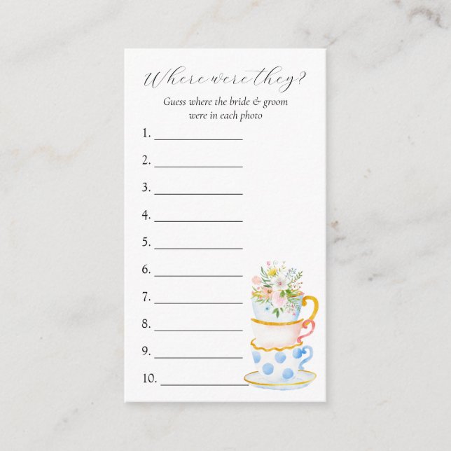 Where Were They? Bridal Shower Game Card (Front)