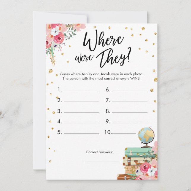 Where Were They Bridal Shower Game Travel Pink Invitation (Front)