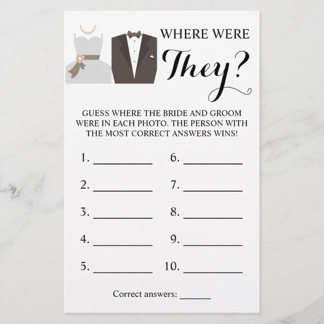 Where were They? Bride & Groom Game Card (Front)