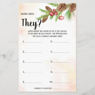 Where were They Christmas Bridal Shower Game Card