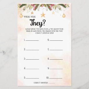 Where were They Christmas Bridal Shower Game Card 