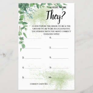 Where were They Eucalyptus Bridal Shower Game Card