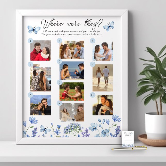 Where Were They Game 10 Photo Blue Wildflower  Poster (Where Were They Photo Game Poster from my Blue Wildflower Bridal Shower Collection
)