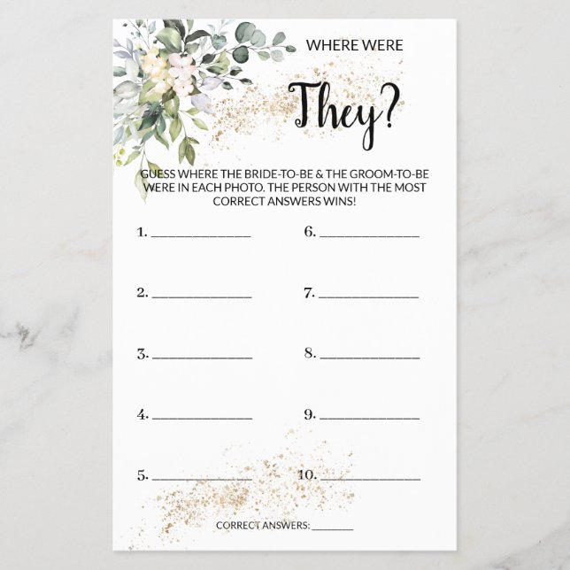 Where were They Herbal Bridal Shower Game Card (Front)