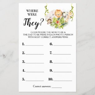 Where were They Jungle Baby Shower Game Card