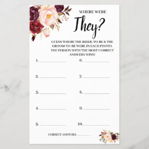 Where were They Marsala  Bridal Shower Game Card