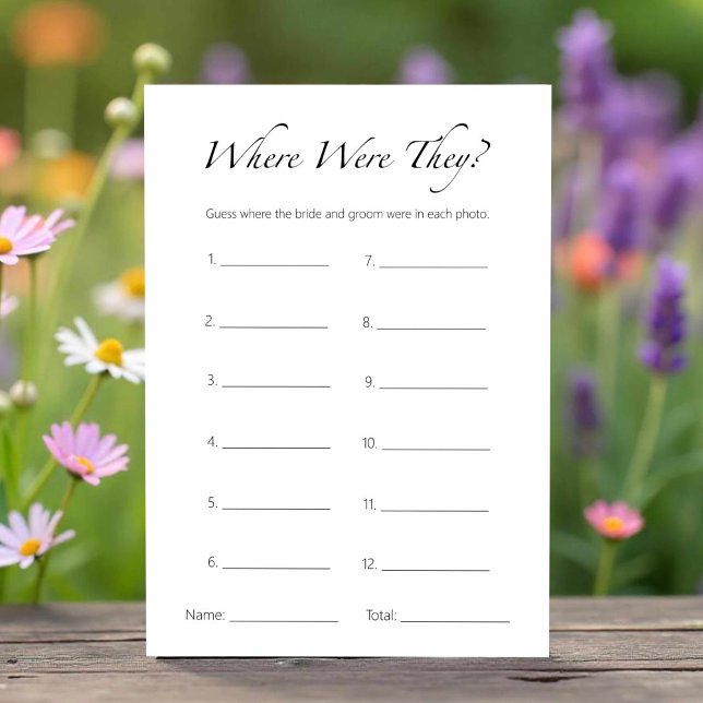 Where Were They Minimalist Bridal Shower Game Card (Creator Uploaded)