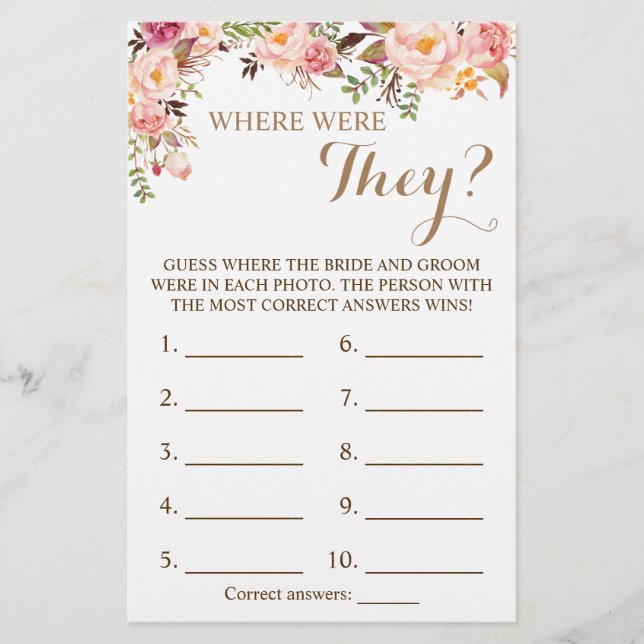 Where were They? Pink Floral Game Card (Front)