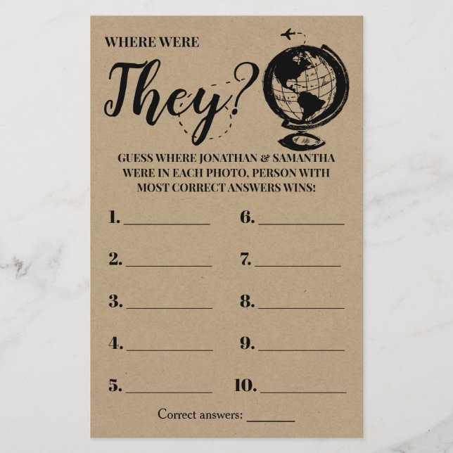 Where were They Rustic Bridal Shower game card (Front)