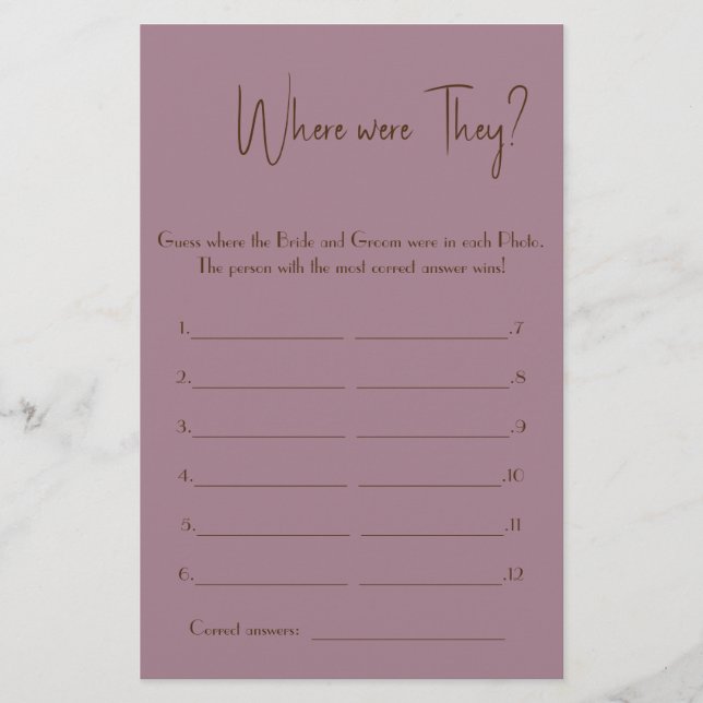 Where were They? Shower Game Card Flyer (Front)